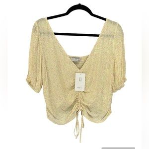 NWT Sophie Rue Light Yellow Floral Smocked Crop Top Small Flowers Women’s Size L